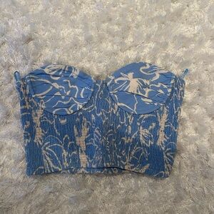 Zara Blue and White Patterned Crop Top